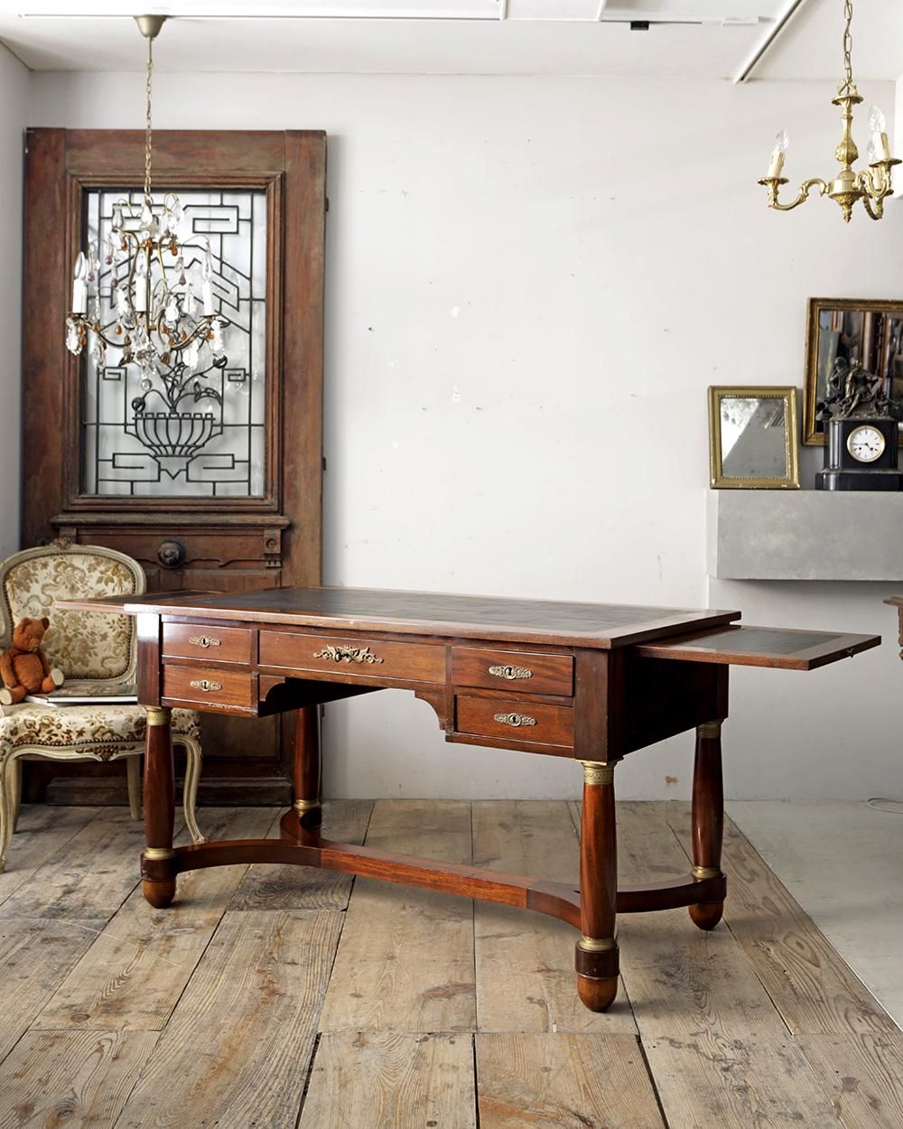 ロールトップデスク　蛇腹　チーク　フランス　アンティーク　ワークデスク ロールトップデスク 蛇腹 チーク フランス アンティーク ワーク