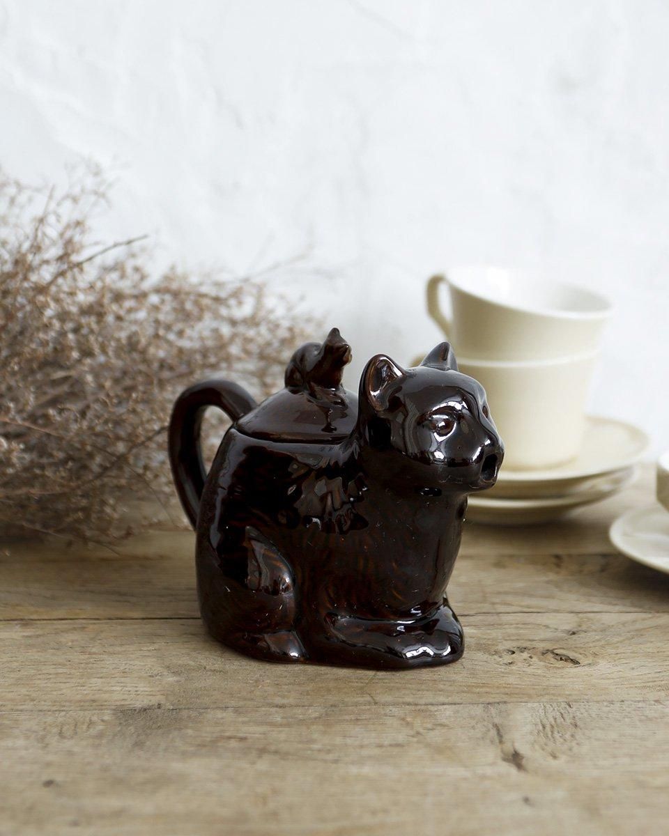Vintage Cat Teapot / ネコ型ティーポット(brown tie