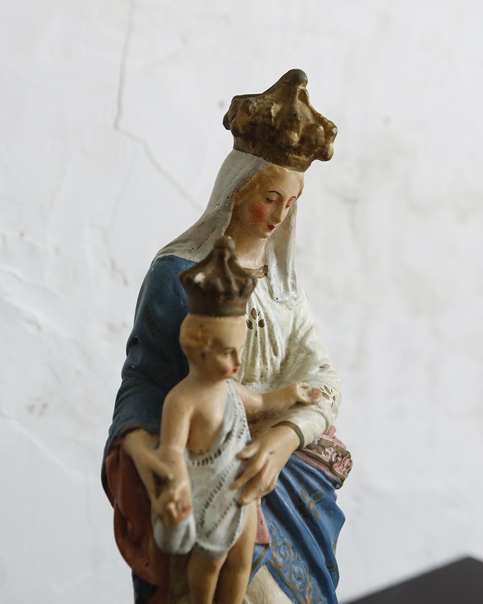 フランスアンティーク 聖母マリア様の石膏像 幼子のイエス フランスアンティーク 聖母マリア様の石膏像 幼子のイエス