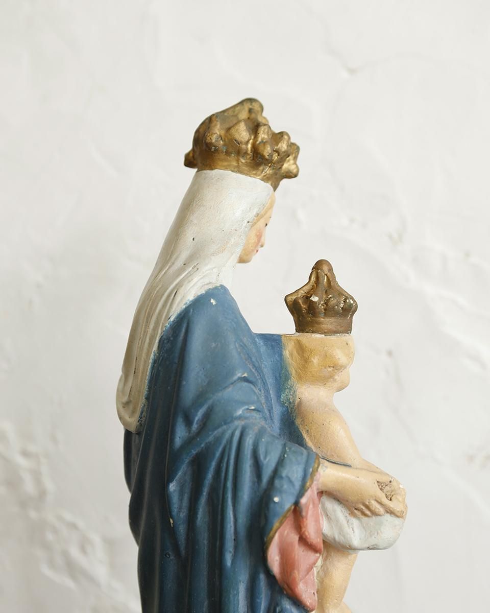 フランスアンティーク 聖母マリア様の石膏像 幼子のイエス