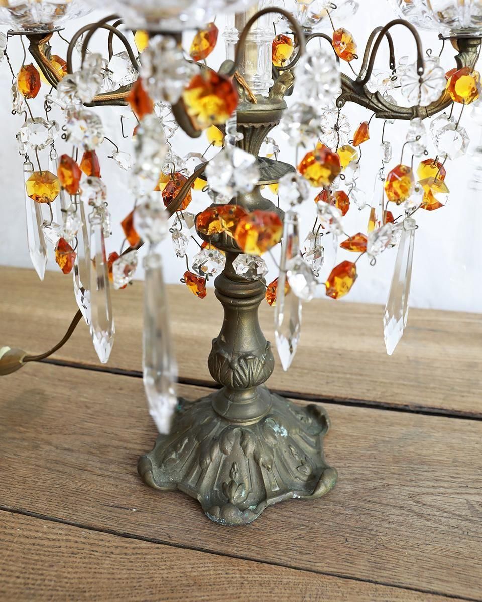 フランスアンティーク ガラスドロップ シャンデリア テーブルランプ.30