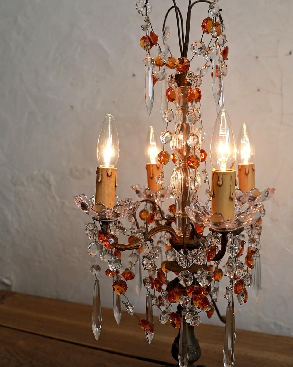 フランスアンティーク ガラスドロップ シャンデリア テーブルランプ.30