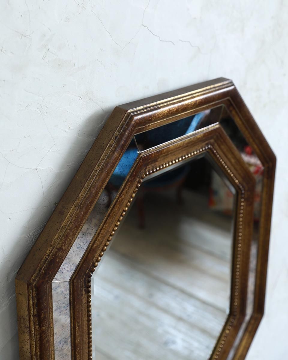 EGC70 英国アンティーク ウォールミラー ブリティッシュオーク オクタゴン フランスアンティーク ウォールミラー.21 （壁掛けミラー） ゴールド