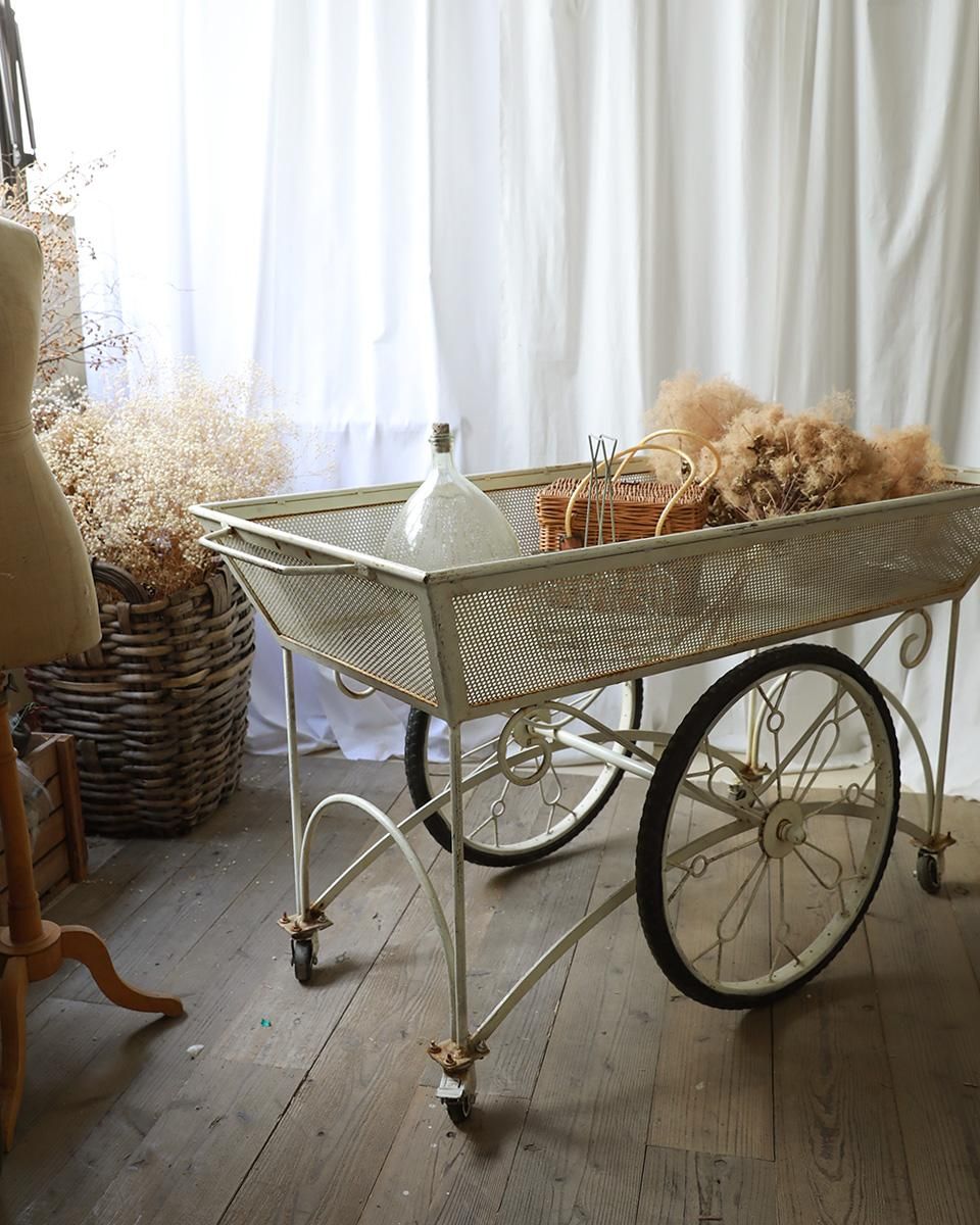 フランスアンティーク アイアンフラワーカート ディスプレイワゴン