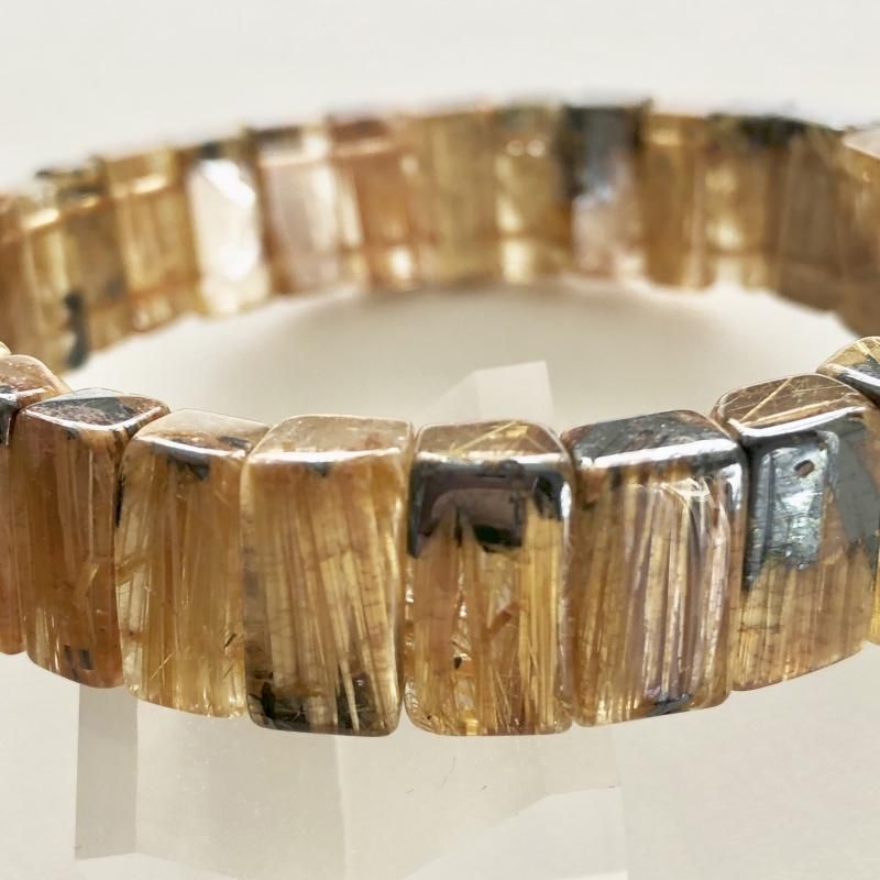 【045 ゴールド　タイチン　ルチル　クォーツ　ヘマタイト】 タイチンルチル (ヘマタイト入り) 9mm ブレスレット