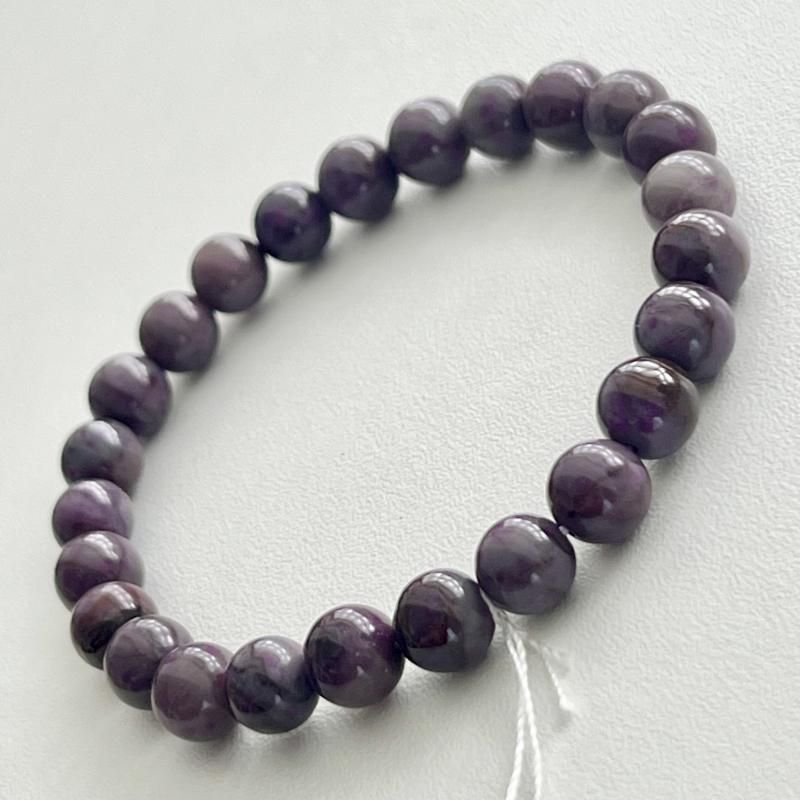 天然舒俱来(スギライト)南アフリカ産紫黒地グレーのパワーストーンブレスレット 柔らかなパープル！☆南アフリカ産☆スギライトブレスレット☆7.5-8mm②