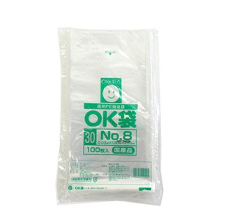 ポリ袋 OK袋(30μm) No.8 透明袋 紐無し（100枚入）大倉工業