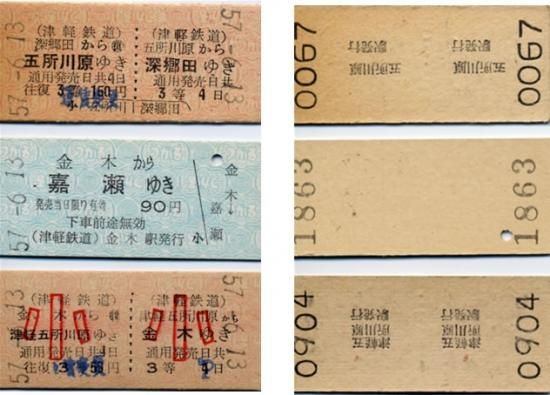 旧様式硬券セット⑱-2(五所川原発深郷田・金木往復・片道3枚組