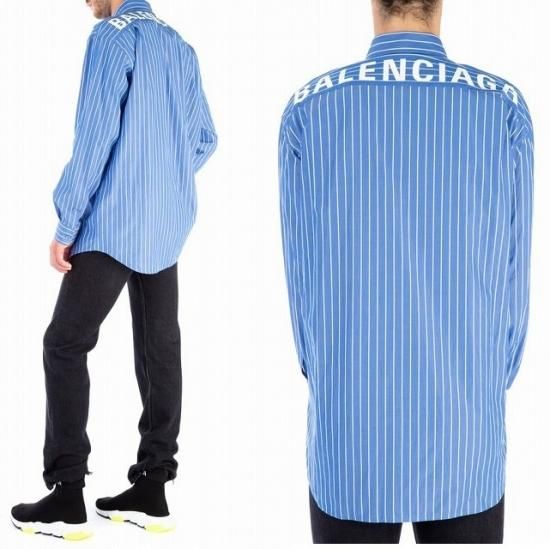 19aw 完売確実 Balenciaga バレンシアガ ロゴ入り ストライプ オーバーサイズ シャツ