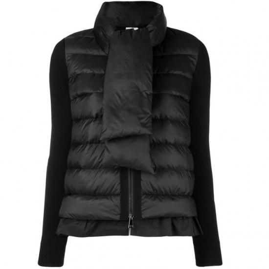 Moncler モンクレール ダウンマフラー付き フリル裾 ダウンジャケット ブラック レディース Moncler モンクレール ダウンマフラー付き フリル裾 ダウンジャケット ブラック レディース