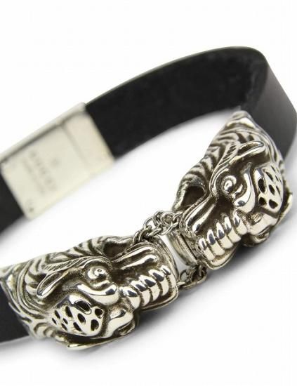 最大60 オフ Vipセール Gucci グッチ シルバー タイガーヘッド レザー ブレスレット ブラック メンズ