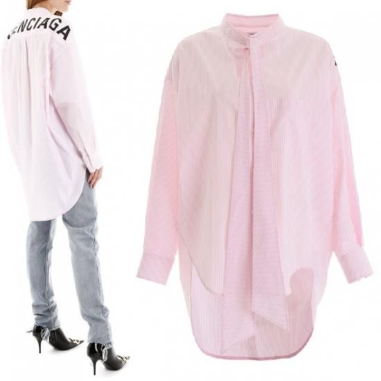 Vipセール バレンシアガ Balenciaga ロゴ入り オーバーサイズ シャツ ピンク レディース Vipセール バレンシアガ Balenciaga ロゴ入り オーバーサイズ シャツ ピンク レディース