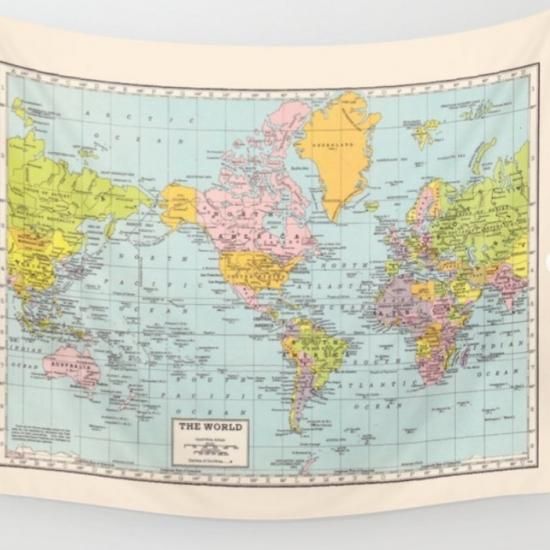 オンライン会議にも 世界地図 World Map アート タペストリー ファブリックポスター パーテーション 目隠し L 223cm X 264cm