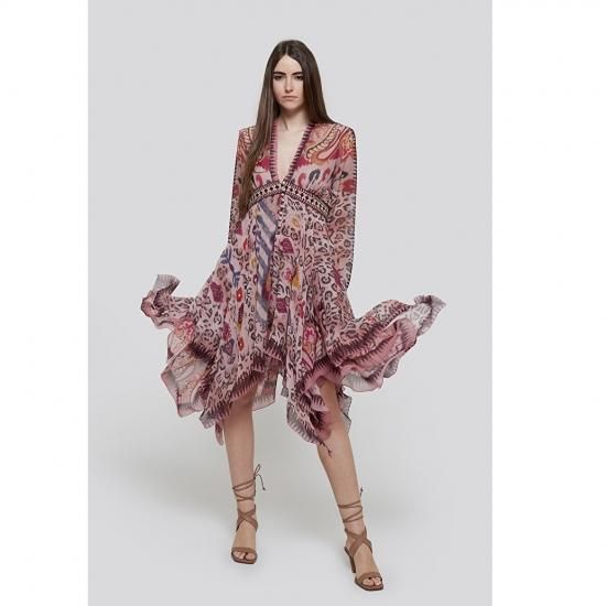 Vipセール ss Etro エトロ ファンタジープリント シルク Vネック クレープドレス ワンピース Vipセール ss Etro エトロ ファンタジープリント シルク Vネック クレープドレス ワンピース
