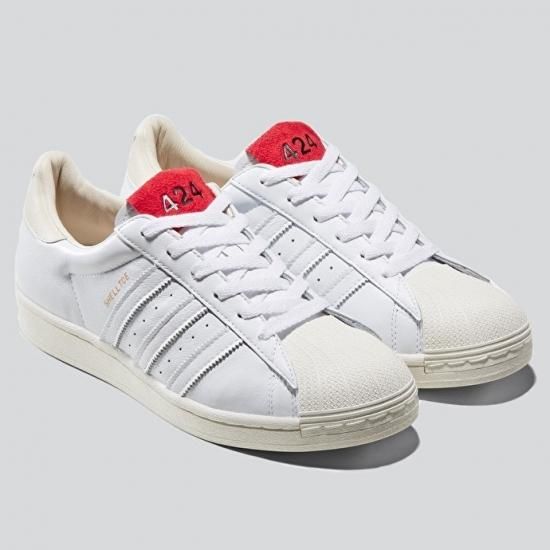 Vipセール 424 X Adidas アディダスコラボ Shell Toe レザースニーカー スニーカー メンズ ホワイト X レッド Vipセール 424 X Adidas アディダスコラボ Shell Toe レザースニーカー スニーカー メンズ ホワイト X レッド