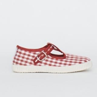 La Cadena / SANDALIA T STRAP / CORAL GINGHAM