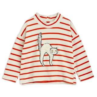 mini rodini / Angry cat stripe application velour sweatshirt / Multi