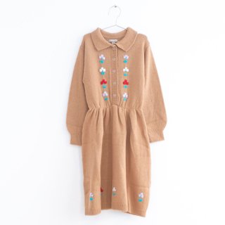 FISH & KIDS / Camel Dress With Embroidered Flowers And Buttons / Camel