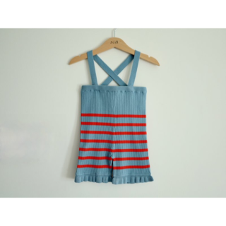 suess / Frilled Knit Short Unitard / earth blue  red