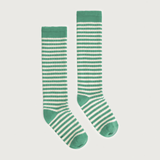 GRAY LABEL / Long Ribbed Socks GOTS / Bright Green / Cream Stripe