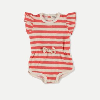 My Little Cozmo / Organic toweling stripes baby romper / Pink Ruby