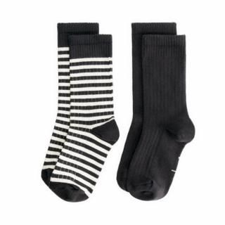 GRAY LABEL / Ribbed Socks 2Pack / Nearly Black / Cream Stripe