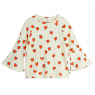 mini rodini / Outlined hearts aop trumpet sleeve top / Offwhite