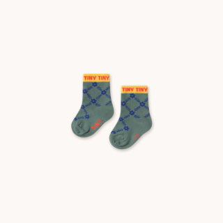 TINYCOTTONS / FLOWER GRID MEDIUM SOCKS / teal / Baby