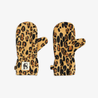 mini rodini / Leopard fleece mittens / Beige