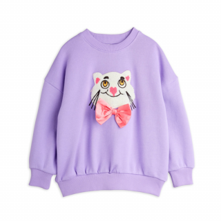 mini rodini / Cat with bowtie chenille sweatshirt / Purple