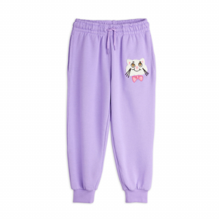 mini rodini / Cat with bowtie chenille sweatpants / Purple