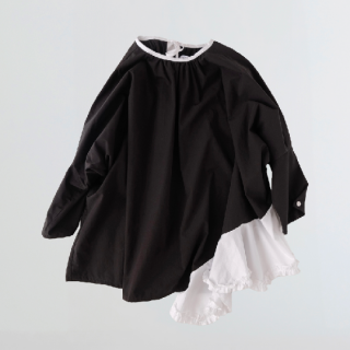 folk made / Flare wide dress / blackwhite