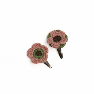 KalinkaKids / Flower Crochet Clip Set / Moss/Flamingo