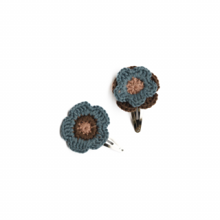 KalinkaKids / Flower Crochet Clip Set / Misty Blue/Mocha