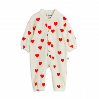 mini rodini / Hearts aop velour baby jumpsuit / White