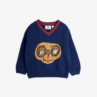 mini rodini / E.T. intarsia v-neck sweater / Blue