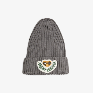 mini rodini / E.T patch knitted rib fold up hat / Grey