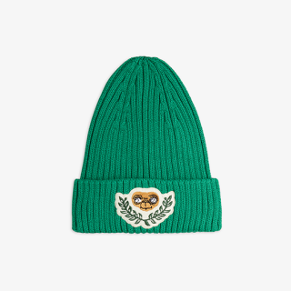 mini rodini / E.T patch knitted rib fold up hat / Green