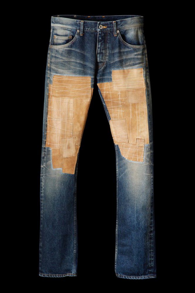 SELVEDGE DENIM CRAFTED PATCHWORK LEATHER TIGHT-STRAIGHT