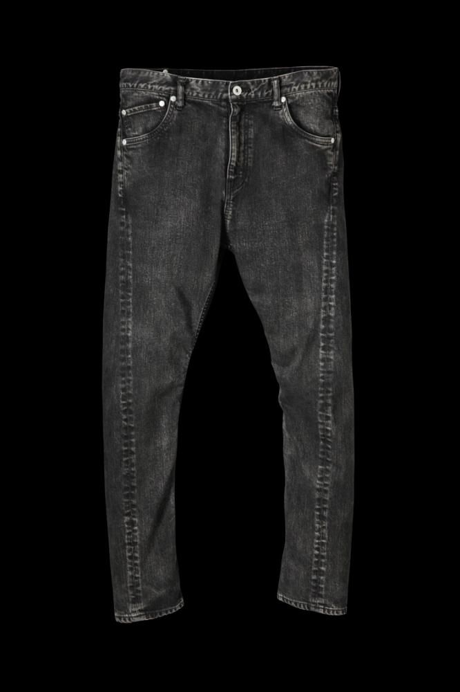 13oz STRETCH DENIM “SEMI-SARROUEL” SPLASH DYED BLACK 13oz STRETCH DENIM “SEMI-SARROUEL” SPLASH DYED BLACK