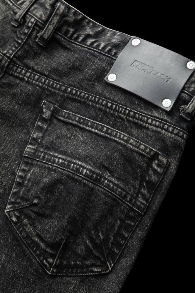 13oz STRETCH DENIM “SEMI-SARROUEL” SPLASH DYED BLACK 13oz STRETCH DENIM “SEMI-SARROUEL” SPLASH DYED BLACK