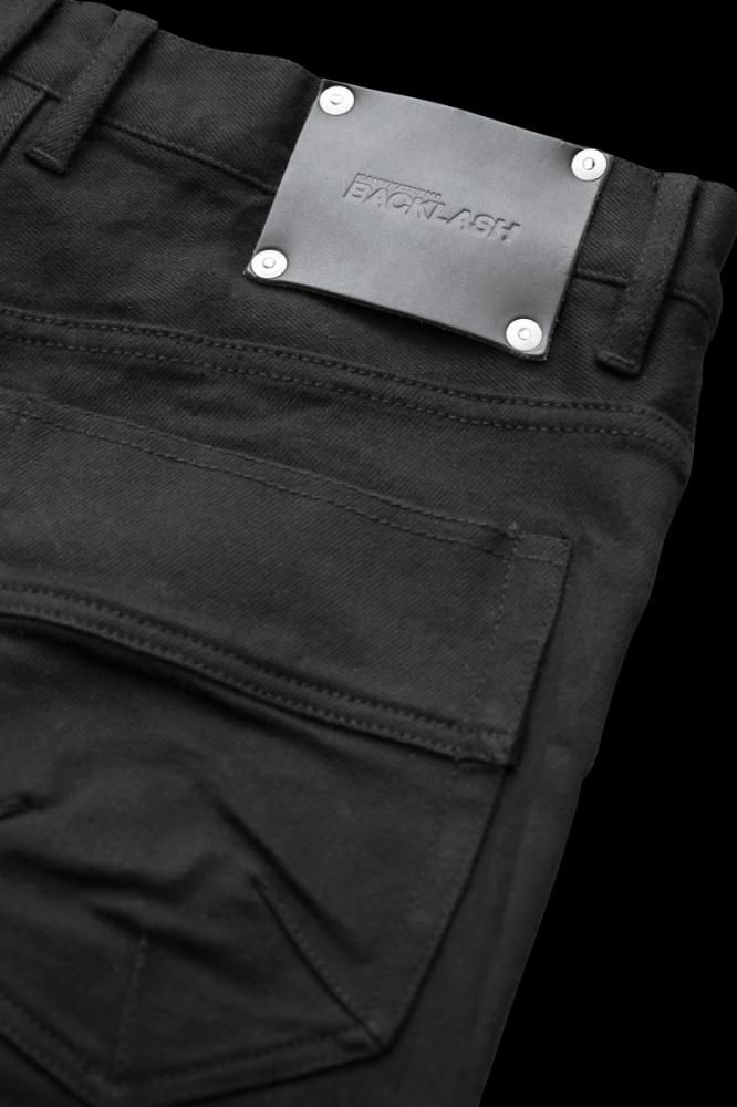 13oz STRETCH DENIM SHIN KURO/BLACK LEATHER KNEE PADS “SEMI 13oz STRETCH DENIM SHIN KURO/BLACK LEATHER KNEE PADS “SEMI