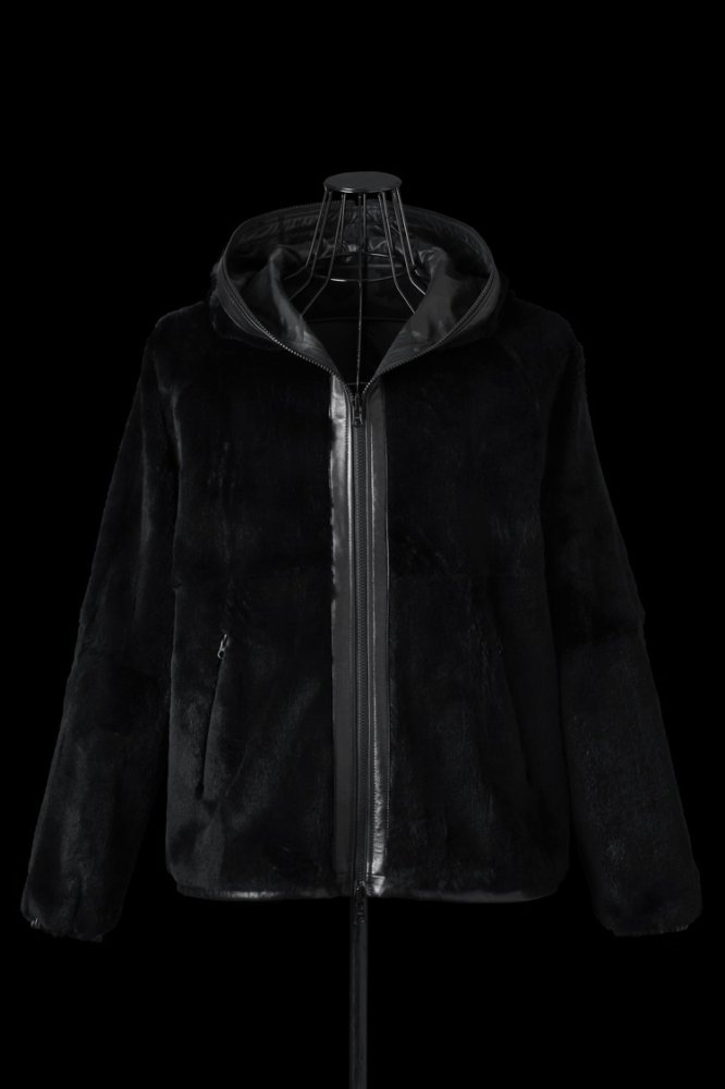 RABBIT FUR + NYLON REVERSIBLE HOODED BLOUSON