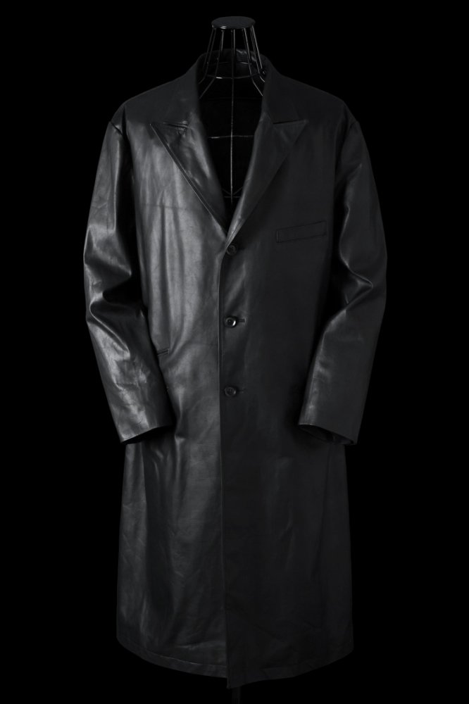 XX Yohji Yamamoto MONOCHROME LUXURY STEER GARMENT-WASH DOUBLE LAYERED PEAK LAPEL LONG JACKET