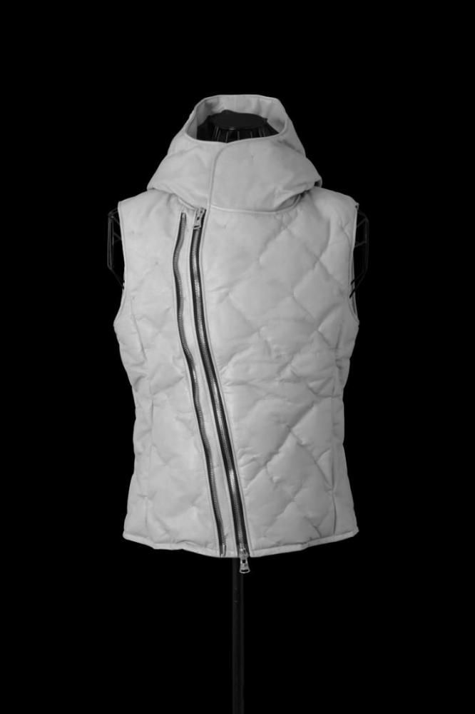 JAPAN STEER 0.6mm STITCH POLISH WHITE GOOSE DOWN HOODED VEST W 
