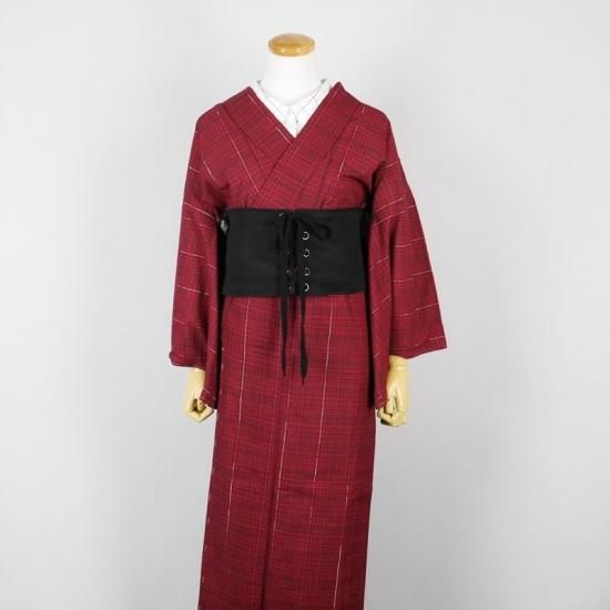 あなたにおすすめの商品 着物 単品 黒×赤のチェック模様 -Akarie 着物・浴衣