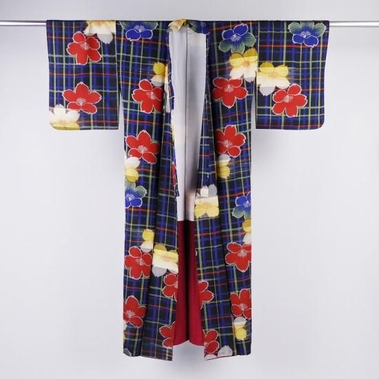 ◇おふく◇アンティーク 銘仙 着物 カラフルな格子柄 着物ってこんなに