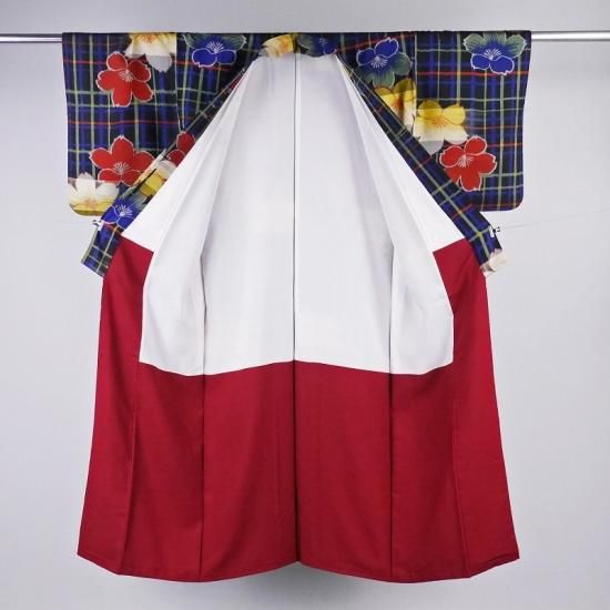 銘仙着物 カラフル格子に花 -Akarie