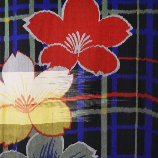 銘仙着物 カラフル格子に花 -Akarie