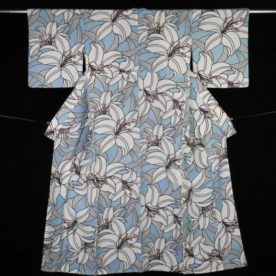 単衣着物　花札柄 ウール着物（フラワージャカード・モノトーン） | ＃さく研究所